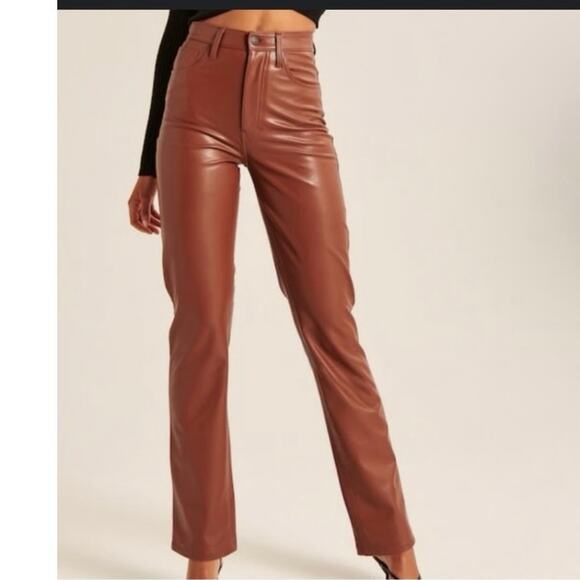 Abercrombie & Fitch Faux Leather Pants The 90s Straight Red Vegan - Picture 1 of 7